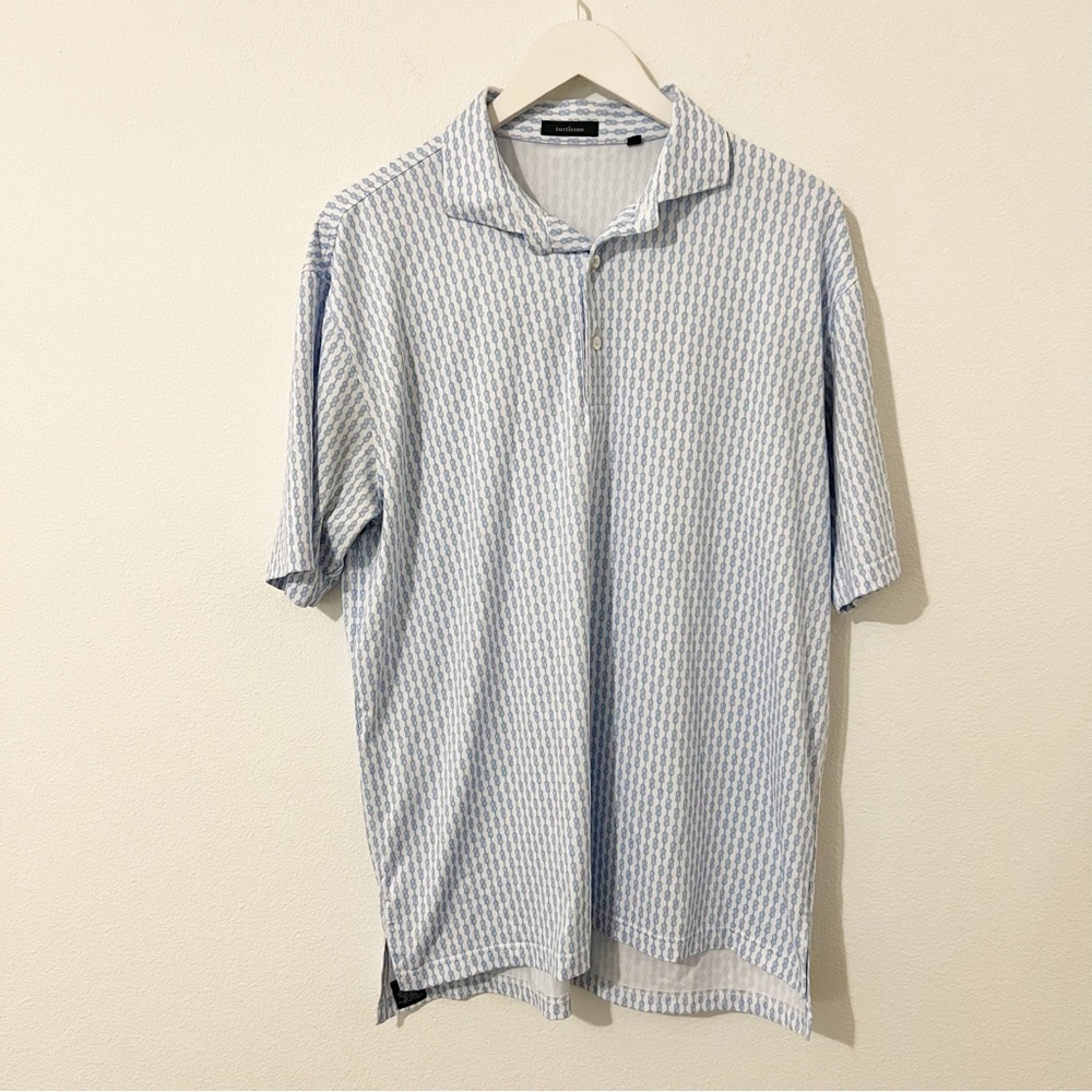 Turtleson Men's Polo Blue White Print Size Large L